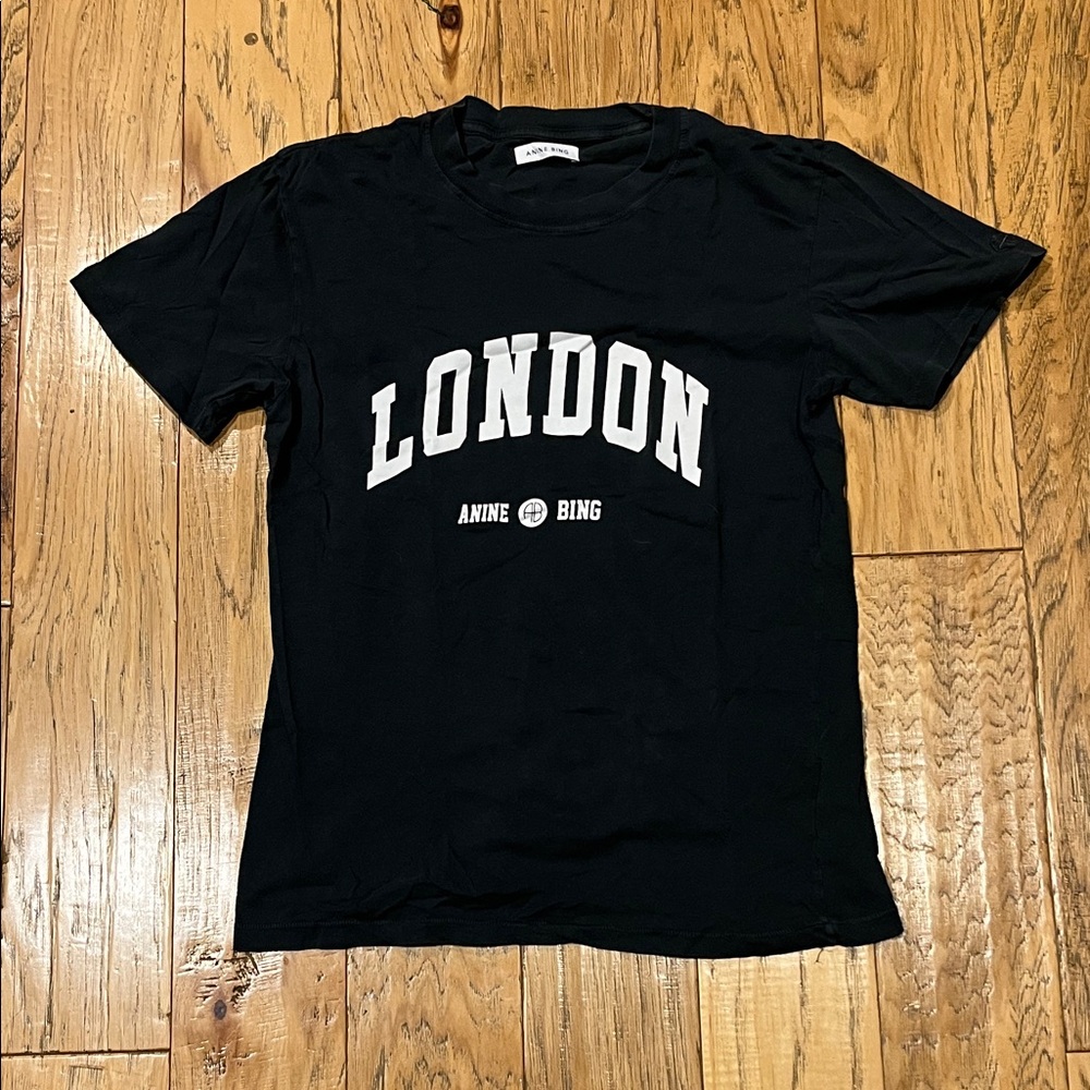 Anine Bing Navy Gray Graphic London Tee - Small